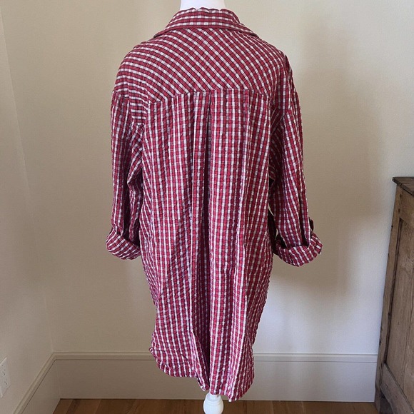 Vtg Lady Lori Womens Red Plaid Tunic Top Sz XL Lagenlook Button Up Lumberjack - Picture 7 of 15